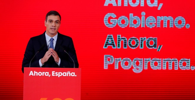 El secretario general del PSOE y presidente del Gobierno en funciones, Pedro Sánchez, durante la presentación del programa electoral de su partido para las elecciones del 10 de noviembre. EFE/Chema Moya