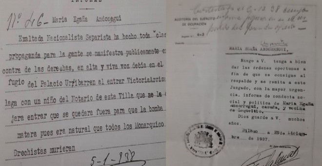 Documentos de la condena de  Mari Egaña ´Ondarru`