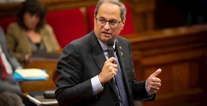 Torra, durant la sessió de control al Parlament. EUROPA PRESS / DAVID ZORRAKINO.