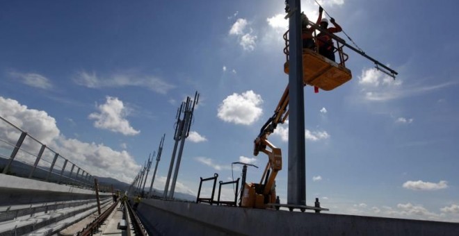 Vista general de los trabajos de construcción de la Línea 2 del Metro de la ciudad de Panamá (Panamá). EFE/Alejandro Bolívar