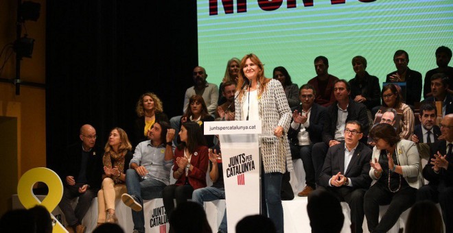 Laura Borràs, cap de llista de Junts per Catalunya, intervé en l'acte d'inici de campanya. JxCat