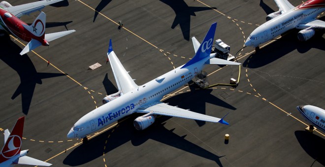 Un aparato Boeing 737 MAX con la marca de Air Europa, en las instalaciones del fabricante de aviones en Seattle (Washington, EEUU). REUTERS/Lindsey Wasson