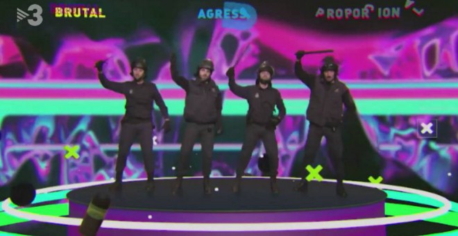 Imatge del videoclip humorístic del programa 'Polònia' criticant l'actuació policial durant les protestes contra la sentència als líders independentistes. CCMA