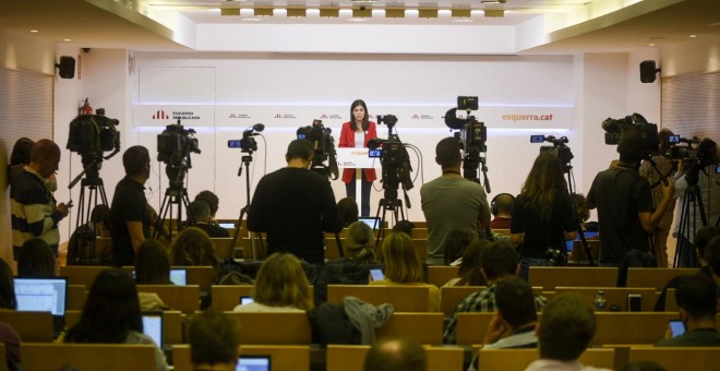 La portaveu d'ERC, Marta Vilalta, durant la valoració posterior a les eleccions espanyoles d'aquest diumenge 10 de novembre. ERC