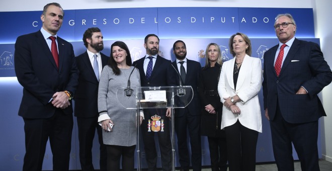 El presidente de Vox, Santiago Abascal, en el Congreso de los Diputados. EUROPA PRESS