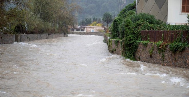 Estado del torrente de Soller tras las intentas lluvias caídas este miércoles en Mallorca.