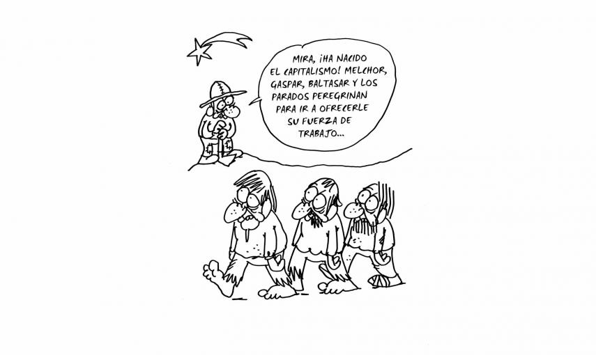 Ilustración de Charb (Stéphane Charbonnier) incluida en el libro 'El capitalismo en 10 lecciones', de Michel Husson (Librería Viento Sur/La Oveja Roja).