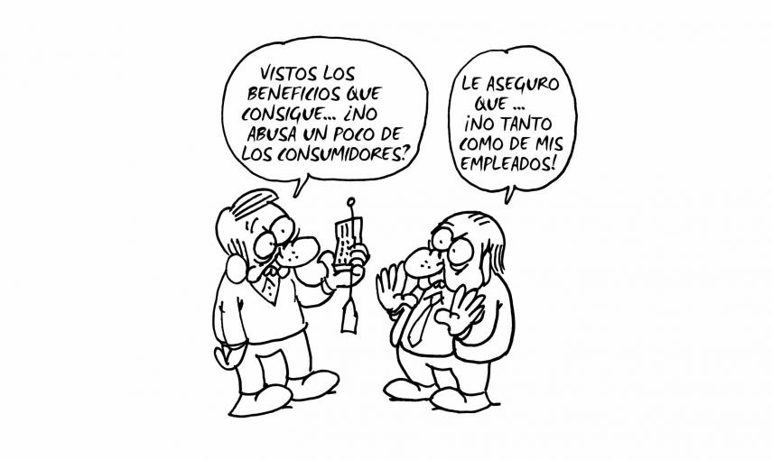 Ilustración de Charb (Stéphane Charbonnier) incluida en el libro 'El capitalismo en 10 lecciones', de Michel Husson (Librería Viento Sur/La Oveja Roja).