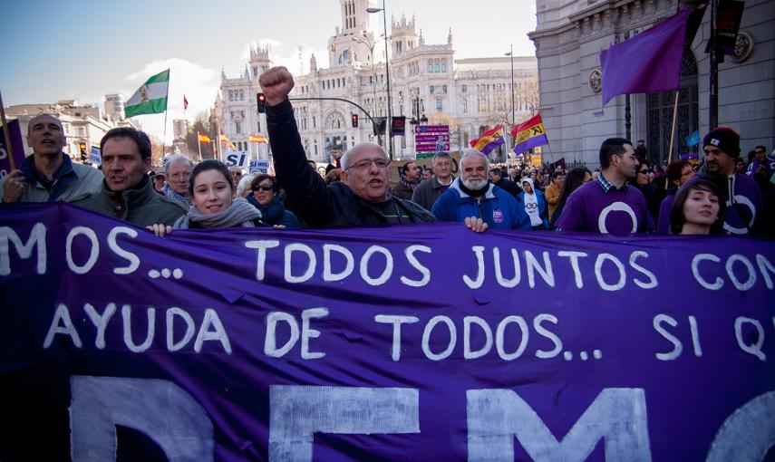 Más de 100.000 personas han participado este sábado en la Marcha del Cambia, convocada por Podemos en Madrid. -JAIRO VARGAS