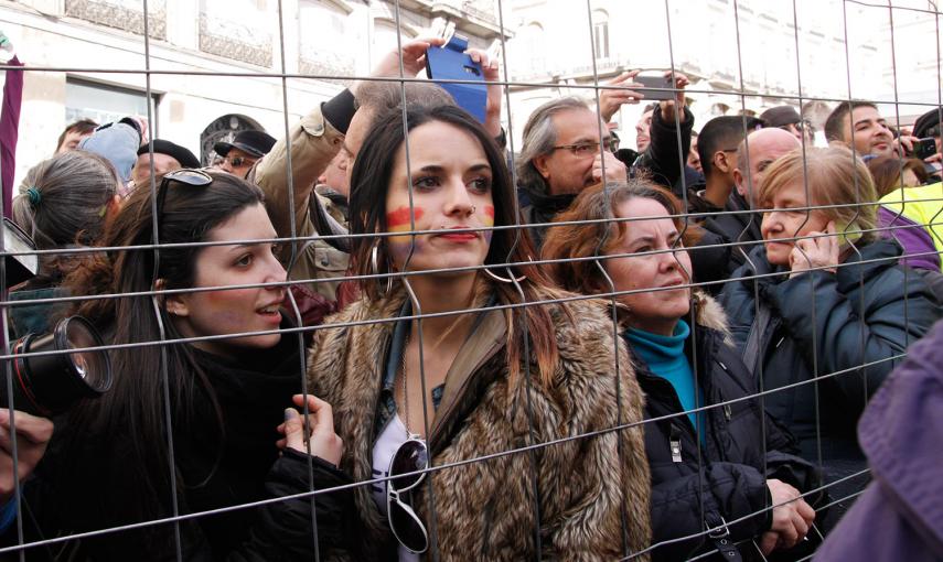 Miles de personas se concentran en la Puerta del Sol, convocadas por Podemos a la Marcha del Cambio. -JAIRO VARGAS