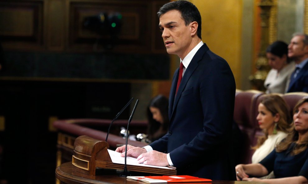 Pedro Sánchez durante su discurso.- EFE