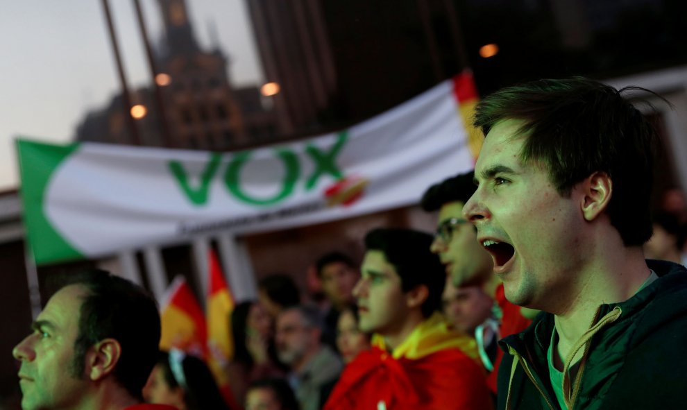 Votantes de Vox esperan los resultados electorales en Madrid. REUTERS/Susana Vera