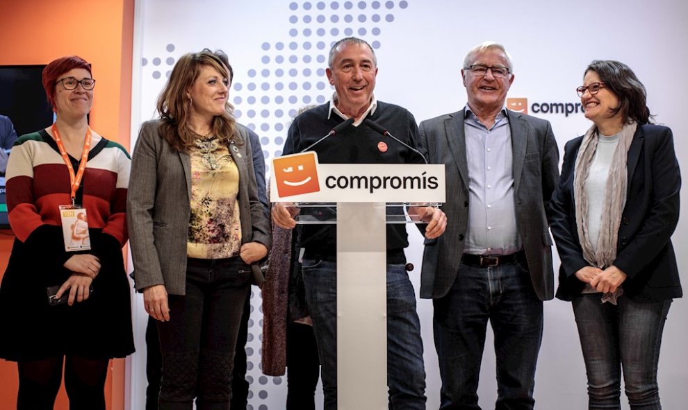 Joan Baldoví (Compromís) comparece para analizar los resultados./ Biel Aliño (EFE)