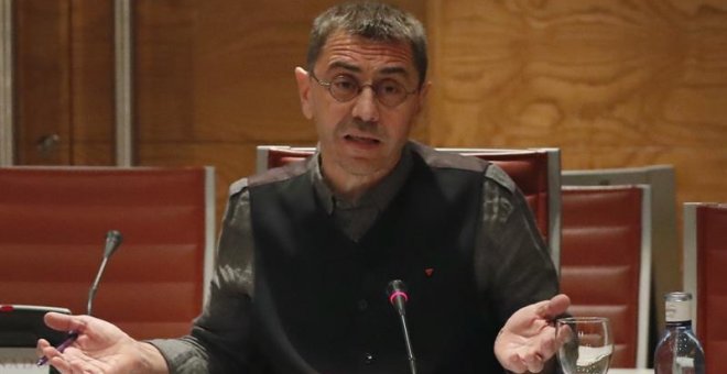 El cofundador de Podemos, Juan Carlos Monedero, durante su comparecencia.- EFE