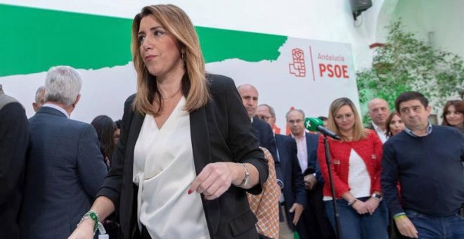 La presidenta andaluza en funciones y secretaria general del PSOE-A, Susana Díaz, tras una comparecencia ante los medios en Sevilla.(JULIO MUÑOZ | EFE)