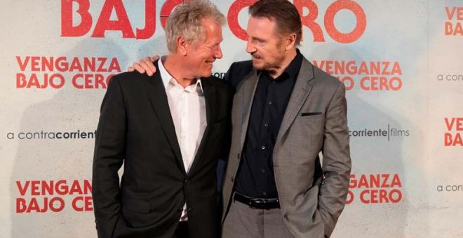 Liam Neeson, a la derech, junto al director de 'Venganza bajo cero', Hans Petter Moland, en Madrid.