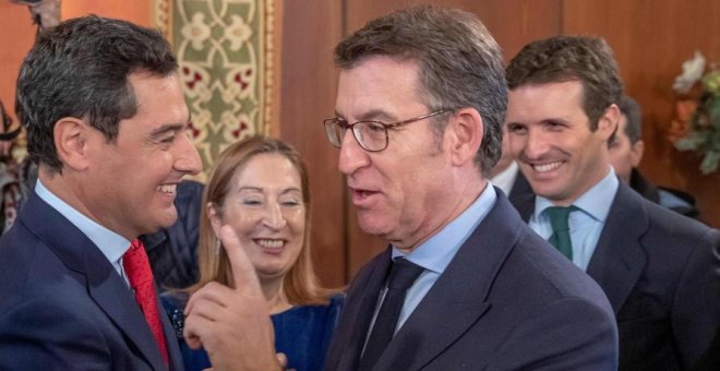 Pablo Casado junto a Moreno, Feijóo y Pastor en la toma de posesión del segundo como presidente de la Junta de Andalucía EFE