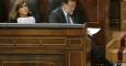 El presidente del Gobierno, Mariano Rajoy, junto a la vicepresidenta del Gobierno de España, Soraya Sáenz de Santamaría, durante el pleno del Congreso de los Diputados, sobre los resultados del último Consejo Europeo. EFE/Paco Campos