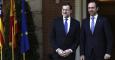 El presidente del Gobierno, Mariano Rajoy, junto al presidente de Baleares, José Ramón Bauzá, a su llegada al Palacio de la Moncloa. EFE/Sergio Barrenechea