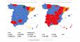 Mapa provincial de España con resultados electorales.