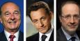 Jacques Chirac, Nicolas Sarkozy y François Hollande, los tres supuestos presidentes franceses espiados./ AFP