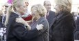 La alcaldesa de Madrid Manuela Carmena, saluda a la presidenta de la Comunidad de Madrid, Cristina Cifuentes, en presencia de la portavoz popular en el Ayuntamiento, Esperanza Aguirre, durante la tradicional misa en honor a la patrona de la capital, la Vi