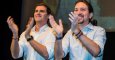 Los candidatos a la presidencia del Gobierno de Ciudadanos, Albert Rivera, y de Podemos, Pablo Iglesias, antes de debate electoral que ha organizado la Universidad Carlos III de Madrid. EFE/Emilio Naranjo