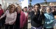 La presidenta de la Junta de Andalucía y líder del PSOE-A, Susana Díaz, junto a la eurodiputada Elena Valenciano, y el ex secretario general del PSOE, Pedro Sánchez, con el alcalde de Dos Hermanas, Francisco Toscano, en sus respectivos actos políticos de