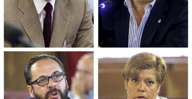 De izquierda a derecha y de de arriba a abajo: los cabecillas de la trama Gürtel Fracisco Correa, Pablo Crespo y Álvaro Pérez "El bigotes" y la exconsejera valenciana Milagrosa Martinez.| EFE