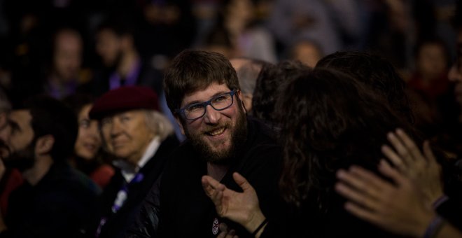 El líder de la corriente Anticapitalista, Miguel Urbán, durante la Asamblea Ciudadana Estatal de Podemos en Vistalegre. JAIRO VARGAS