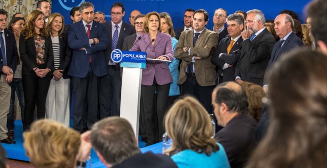 La presidenta del Partido Popular de Castilla-La Mancha y secretaria general de esta formación a nivel nacional, María Dolores Cospedal, preside la reunión del Comité de Dirección del PP de Castilla-La Mancha en Toledo. EFE/Ismael Herrero