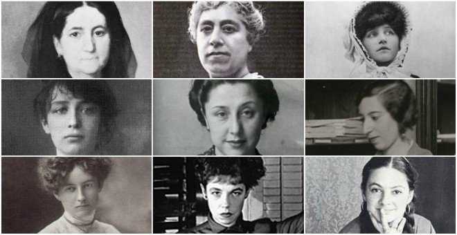 De izquierda a derecha y de arriba a abajo; Cecilia Böhl, Caterina Albert, Colette, Concha Méndez, Luisa Carnés, Magda Donato, Mary MacLane, Jane Auer y Lenore Kandel