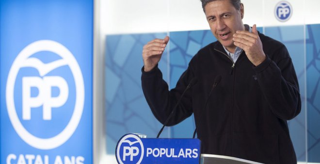 El coordinador general del PPC, Xavier Garcia Albiol, durante la rueda de prensa que ha ofrecido hoy, tras ser proclamado como candidato a la presidencia del partido. FE/Quique García