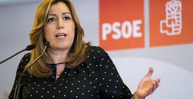 La presidenta de la Junta de Andalucía y candidata a secretaria general del PSOE, Susana Díaz, en la clausura de la escuela de invierno que organiza la Agrupación Socialista de Las Palmas de Gran Canaria, un foro por el que ya han pasado sus dos rivales e