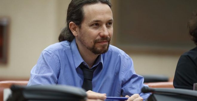 El líder de Podemos, Pablo Iglesias, en la Comisión de Justicia del Congreso de los Diputados. Emilio Naranjo / EFE