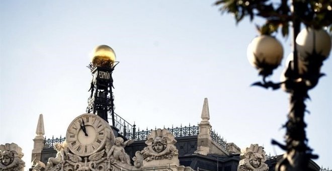 Detalle de la fachada del Banco de España. en Madrid. E.P.