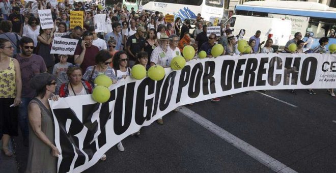 Un momento de la manifestación en Madrid, con el lema 'Basta de Excusas, queremos acoger ya!', celebrada el pasado 17 de junio de 2017 en Madrid. | FERNANDO ALVARADO