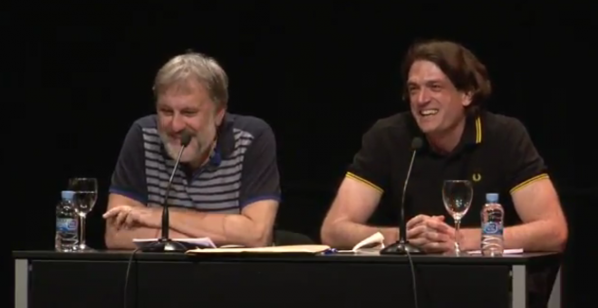 Slavoj Zizek durante la conferencia de este miércoles en el Circulo de Bellas Artes de Madrid