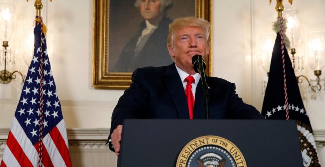 Donald Trump, presidente de Estados Unidos en la comparecencia de este lunes. / REUTERS