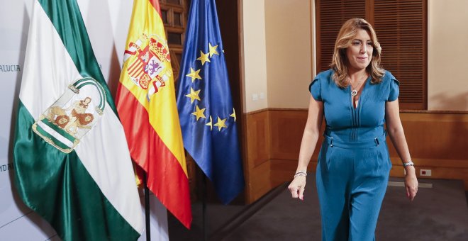 La presidenta de la Junta de Andalucía, Susana Díaz , momentos después de presidir la primera reunión del Consejo de Gobierno andaluz tras las vacaciones de verano. EFE/José Manuel Vidal