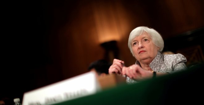 La presidenta de la Reserva federal (Fed), Janet Yellen, durante una comparecencia en el Senado estadounidense. REUTERS/Carlos Barria