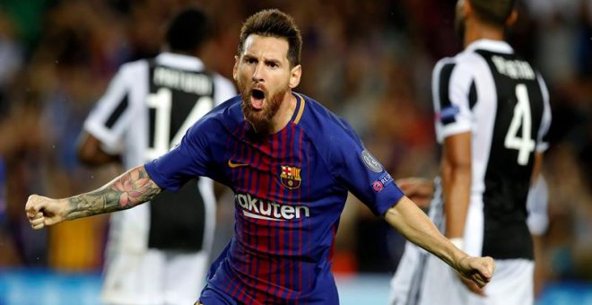 El delantero del FC Barcelona Leo Messi celebra un gol ante la Juventus. /EFE