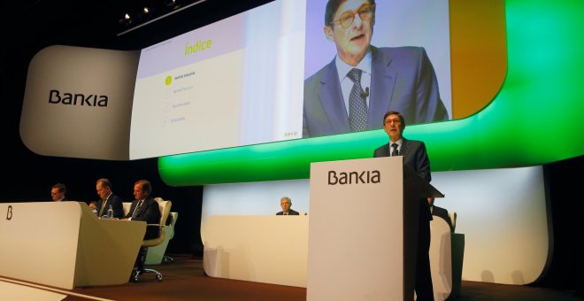 El presidente de Bankia, Jose Ignacio Goirigolzarri, durante la junta de accionista de la entidad en Valencia donde se ha aprobado la fusiñon con BMN. REUTERS/Heino Kalis