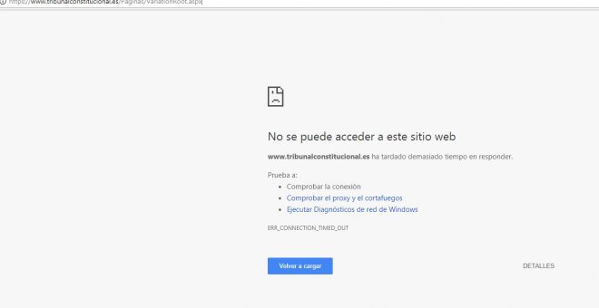 La Página Web del Tribunal Constitucional, inoperativa durante la jornada del 21 de octubre.