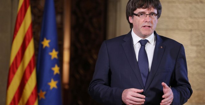 El president de la Generalitat de Catalunya, Carles Puigdemont durante su discurso de reacción al 155./GENERALITAT DE CATALUNYA