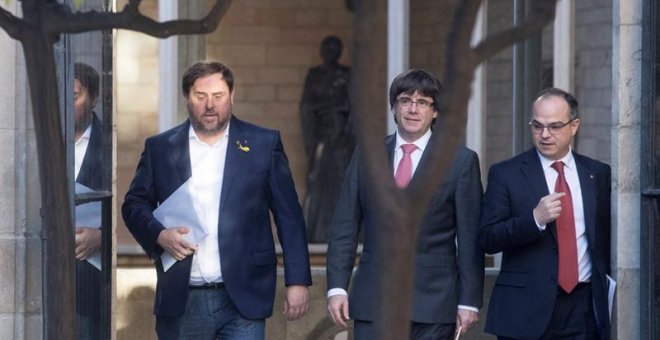 Junqueras, Puigdemont y Turull, hoy en Barcelona. EFE/Marta Pérez