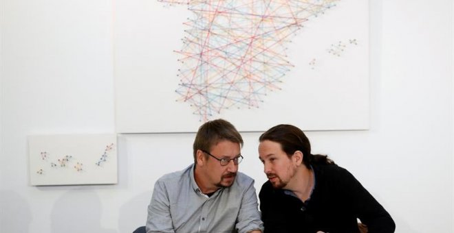 Xavier Domènech y Pablo Iglesias en la la reunión del "consejo de sabios", órgano que la formación denomina "Rumbo 2020". | CHEMA MOYA (EFE)