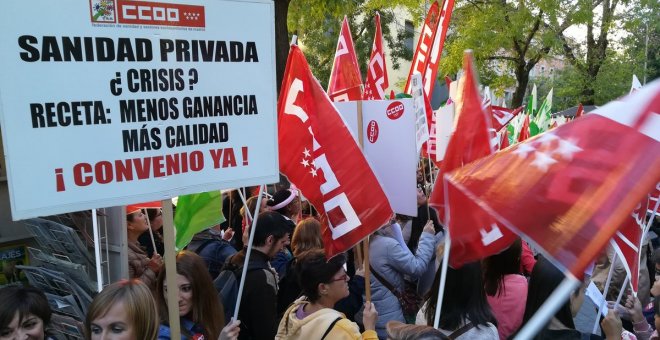 Una concentración de trabajadores de la sanidad privada en Madrid, el pasado octubre.- CCOO