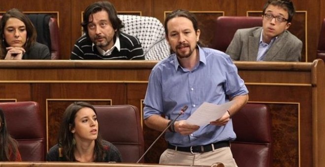 El líder de Podemos durante una sesión parlamentaria.- EP