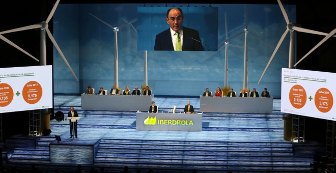 El presidente de Iberdrola, Ignacio Sánchez Galán, en la junta de accionistas de la eléctrica. EFE